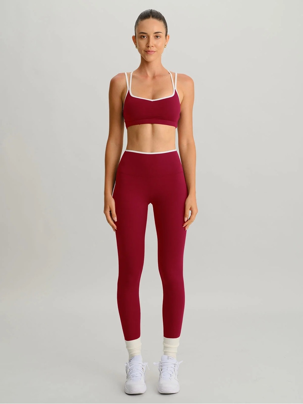 NWOT Berlook Matching Workout Set Sports Bra & 25” Leggings, Wine Red